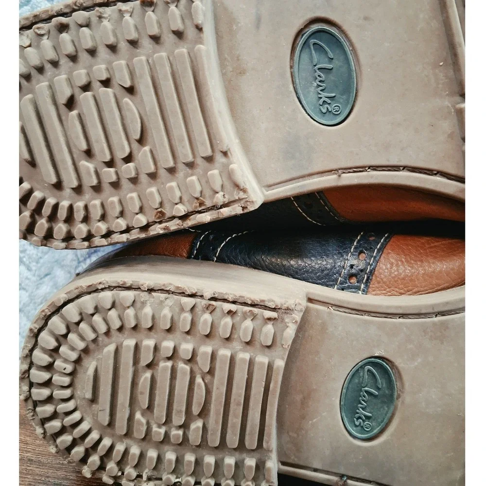 Clarks Mens 13 D Leather Saddle Shoes Brown Navy Blue Oxford 66101 Brazil